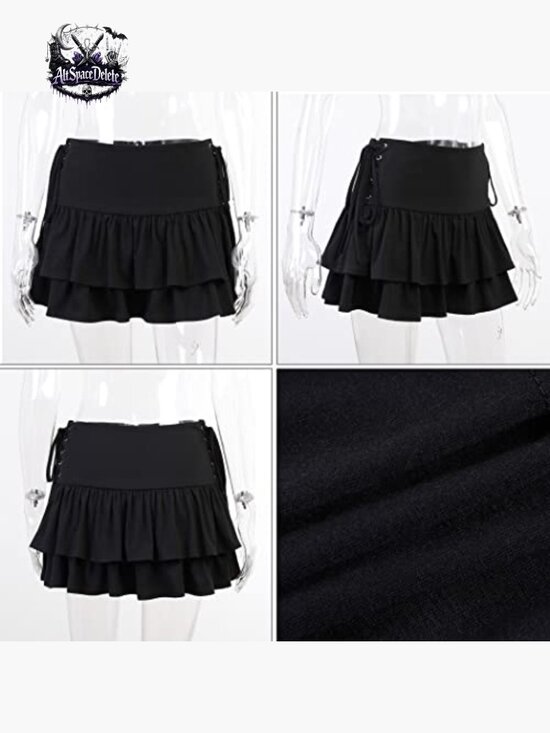 High Waist Mini Skirt with Ruffle Tie Closure, A-Line Pleated Style - Picture 7 of 7